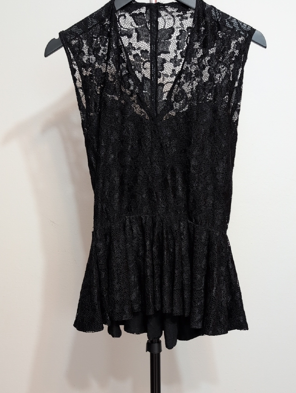 Sleeveless Black Lace Peplum Blouse